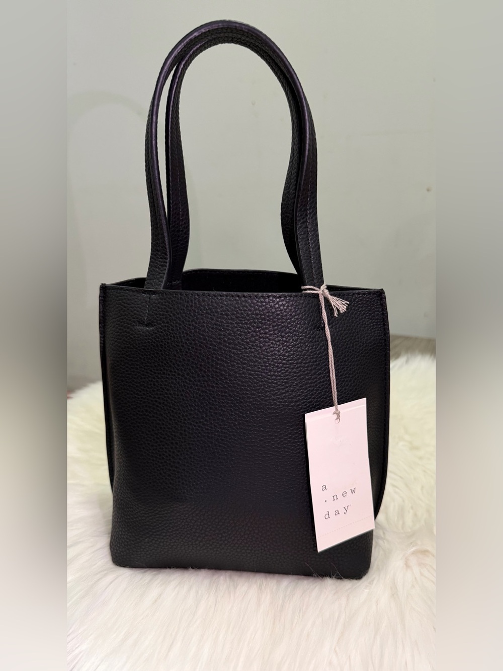 a new day Black Pebbled Faux-Leather Tote
